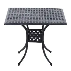 Resenkos Square Patio Dining Table, Umbrella Hole, Outdoor Bistro Table, Cast Aluminum, Black