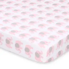 The Peanutshell Fitted Playard Sheets - Elephant and Pink Hearts - 2pk