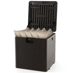 WELLFOR 31gal HDPE Storage Container with Lockable Lid Brown