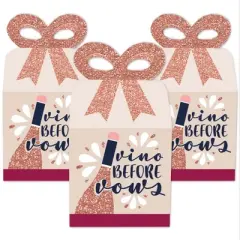 Big Dot of Happiness Vino Before Vows - Square Favor Gift Boxes - Winery Bridal Shower or Bachelorette Party Bow Boxes - Set of 12