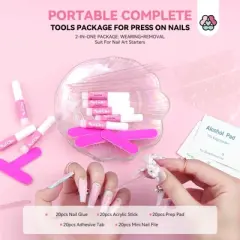 Saviland Professional Press-On Nail Prep Kit - 20PCS Salon-Grade Tools with Glue, Adhesive Tabs & 4 Essentials for Beginners/Business.