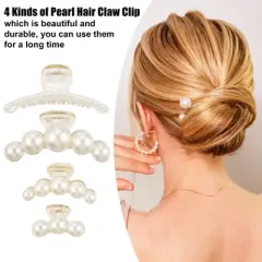 Unique Bargains Women's Birthday Business Gift Elegant Styling Pearl Hair Clips and Pins Champagne White 4Pcs