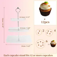 Unique Bargains 3 Tier Dessert Cupcake Stand Square with Tiered Serving Tray for Donuts Fruits White Silver Tone
