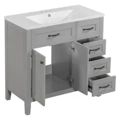 NicBex 35.9" Bathroom Storage Cabinet with Sink, Bathroom Vanity, 3 Drawers and 1 Spacious Cabinet for Bathroom, Gray