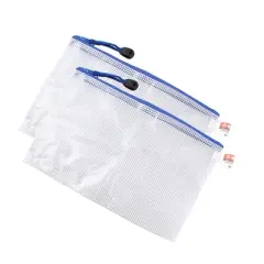 PiccoCasa Plastic Zipper Closure Grid Pattern A5 Paper File Bag Pocket Folder 2 Pcs