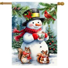 Briarwood Lane Winter House Flag 40x28 For Outdoor Hot Cocoa Snowman For Winter House Flag