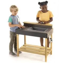 HearthSong Junior Chef's Wooden Mud Play Kitchen and Imagination Station with Metal Accessories