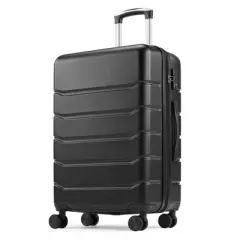 Syemin Luggage, Expandable Carry-On Suitcase with Dual Spinner Wheels and TSA Lock, Hard Shell for Business, Vacation, Travel, Black, 18"*12"*29.5"