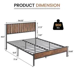 Full Size Bed Frame with Wood Headboard,Metal Bed Frame with 14 Heavy Duty Steel Slats,No Box Spring Needed,Noise-Free,Retro Brown