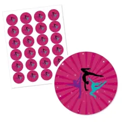 Big Dot of Happiness Tumble, Flip & Twirl - Gymnastics - Birthday Party or Gymnast Party Circle Sticker Labels - 24 Count
