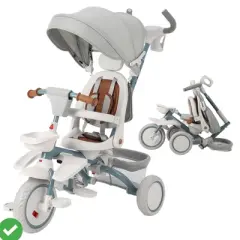 Foldable Baby Tricycle for Kids 7 in 1 Toddler Tricycle Stroller for 1-5 Year Old Baby Trike with Safety Harness