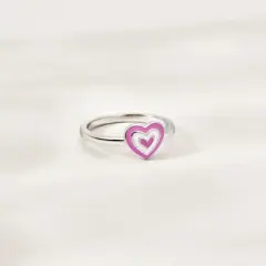 Girls' Pink Groovy Enamel Heart Sterling Silver Ring - In Season Jewelry