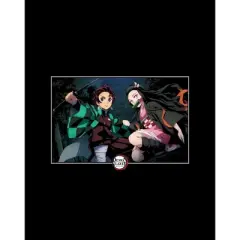 Demon Slayer Nezuko & Tanjiro Screenshot Crew Neck Short Sleeve Black T-shirt