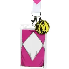 Power Rangers Lanyard ID Badge Holder Pink Ranger w/ Pterodactyl Rubber Pendant