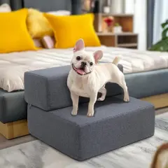 MaseiKar Dog Stairs Ramp for Beds and Sofas, Foldable Modular Pet Steps for Small Dogs, Non-Slip Durable Design with Washable Cover Gray