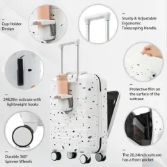 YOOCOZZ 3 Piece Luggage Sets with USB Port and Spinner Wheels,Airline Certified Carry on Luggage with Cup Holder and Front Opening Design