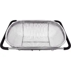 Over the Sink Colander Strainer Basket Stainless Steel, For Kitchen Sink with Rubber Grip, Fine Mesh, Large Kitchen Gadgets Tools