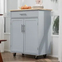 HOMCOM Kitchen Island Cart Rolling Trolley Cart with Drawer, Storage Cabinet & Towel Rack, Gray