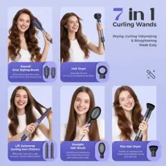 Teendow 7-in-1 Hair Dryer Brush with Bag, Hair Styler Set, Hot Air Styling Tool, Blow Dryer Brush with Negative Ions, Purple