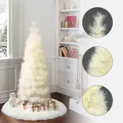 LuxenHome 5Ft Holiday Slim Artificial Pampas Grass Tree in Natural Ivory Beige