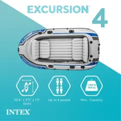 Intex Excursion Inflatable Rafting Fishing 4 Person Boat w/ Oars & Pump (2 Pack)