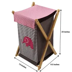 Bacati - Elephants Pink/Gray Laundry Hamper with Wooden Frame