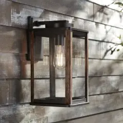 John Timberland Wordsworth Field Rustic Farmhouse Outdoor Wall Light Fixture Dark Bronze Wood Grain 14 1/4" Clear Glass Panels for Post Exterior Deck