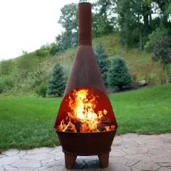 Sunnydaze Outdoor Backyard Patio Mexican Style Oxidized Steel Wood-Burning Fire Pit Chiminea - 6' - Rust
