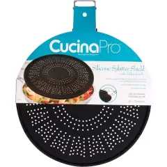 CucinaPro Silicone Splatter Screen- Multi Use XL 11.5" Oil and Grease Shield Guard and Strainer w Foldable Handle for Easy Storage