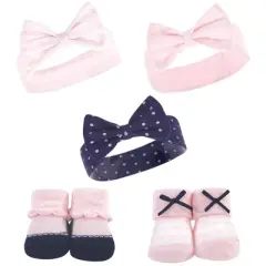 Hudson Baby Infant Girl 10Pc Headband and Socks Set, Pink Polka Dot Love, 0-9 Months