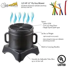 Zoom Blowers 1/3 HP Air Blower for Inflatable Tube Man up to 12' Tall, 12" Diameter