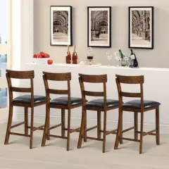 Tangkula Set of 4 Bar Stools Vintage Wooden Dining Chair for Kitchen, Bistro Brown&Black