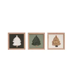 Transpac Set of 3 Small MDF Rope Framed Tassel Tree Decor Christmas Home Decorations
