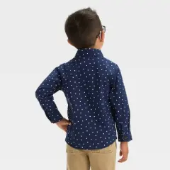 Toddler Boys' Long Sleeve Dot Printed 'Button-Down' Shirt - Cat & Jack&trade; Navy Blue