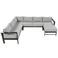 4-Piece Outdoor Patio Aluminum U-Shaped Sectional Sofa Set with Thick Cushions