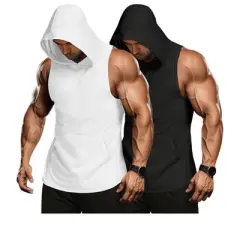 COOFANDY Men's 2 Pack Workout Hooded Tank Tops Bodybuilding Muscle Cut Off T Shirt Sleeveless Gym Hoodies S-XXXL