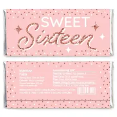 Big Dot of Happiness 16th Pink Rose Gold Birthday - Candy Bar Wrapper Happy Birthday Party Favors - Set of 24