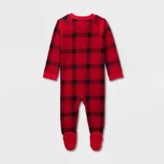 Baby Plaid Ribbed Holiday Matching Family Footed Pajama - Wondershop&trade; Red/Black