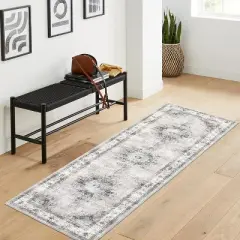 Runner Rug Machine Washable Non-Slip Kitchen Hallway Vintage Distressed Carpet Throw Floor Medallion Area Rug