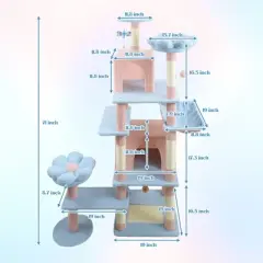 Kumasinova 71" Floral Tall Cat Tree with Hammock,Cat Tower with Scratching Post,Modern Cat Tree for Indoor Cats Large Adult,Cute Cat Tree Tower