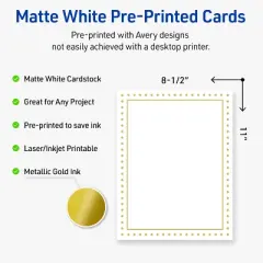 Avery 8.5" x 11" Cards, Gold Border with Gold Dots, 10 ct