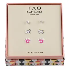 FAO Schwarz Enamel Unicorn, Crown and Pearl Trio Earring Set