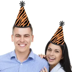Big Dot of Happiness Tiger Print - Cone Happy Birthday Party Hats for Kids and Adults - Set of 8 (Standard Size)