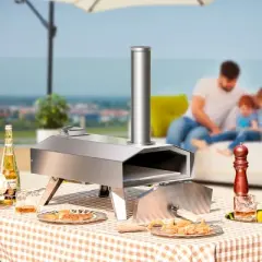 Costway Wood Pellet Pizza Oven Pizza Maker Portable Outdoor Pizza Stone w/ Foldable Leg