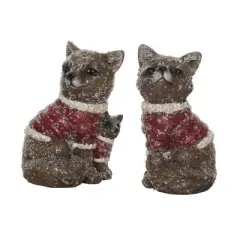Transpac Bundled Up Woodland Fox Figurine Set of 2 Christmas Home Decorations Resin Decorative Objects