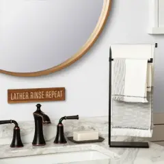 Metal Hand Towel Stand Matte Black - Hearth & Hand&trade; with Magnolia: Compact Bathroom Organizer