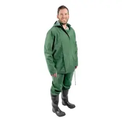Stansport Men's 3 Piece .12mm Thick Rainsuit Large Green