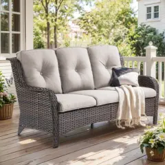 Buenhomino Outdoor Patio Couch Wicker Sofa - 3 Seater Rattan Sofa for Outside Patio Garden with Deep Seating and Olefin Cushions