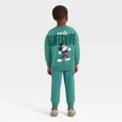 Toddler Boys' 2pc Disney Mickey Mouse Fleece Pullover and Bottom Set - Green