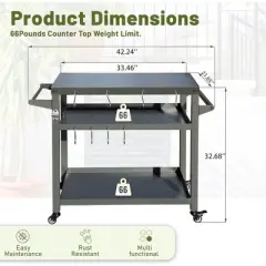 3-Shelf Outdoor Grill Table, Grill Cart Outdoor w/ Wheels, Pizza Oven and Food Prep Table, Blackstone Table with Stainless Steel Tabletop, Grill Stand